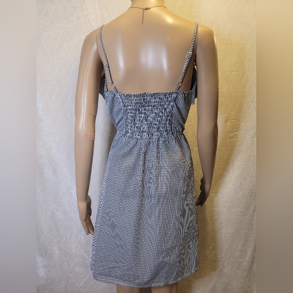 Padded Spaghetti Smocked Back Button Down Checkered Mini Dress - Picture 7 of 9